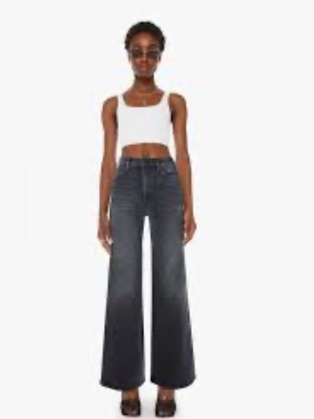 Mother The Hustler Roller Sneak Jeans Not Today Satan Faded Black Wide Leg 33